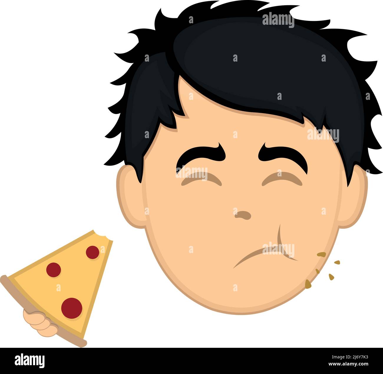 Vektor-Illustration eines Cartoon-Mann Gesicht Essen Pizza Stock Vektor