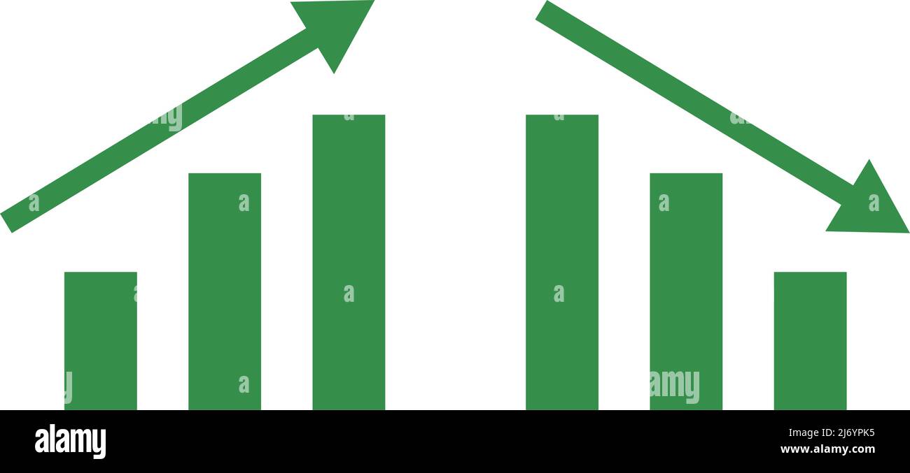 Eine Reihe von Symbolen für steigende und fallende Balkendiagramme. Geschäfts- und Investitionsergebnisse. Editierbare Vektoren. Stock Vektor