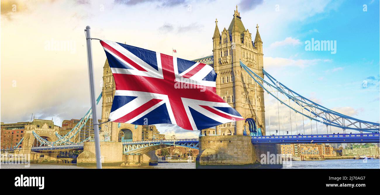 Die Unionsflagge, Wähler Kopf an Umfragen bei Wahlen in ganz Großbritannien. Oder Union Jack, ist die nationale Flagge des Vereinigten Königreichs. Stockfoto