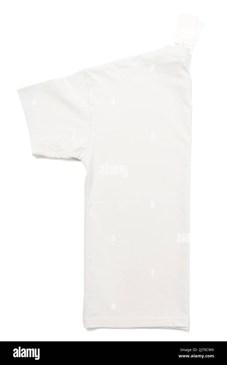 Weißes T-Shirt isoliert auf weißem Hintergrund für Design Stockfoto