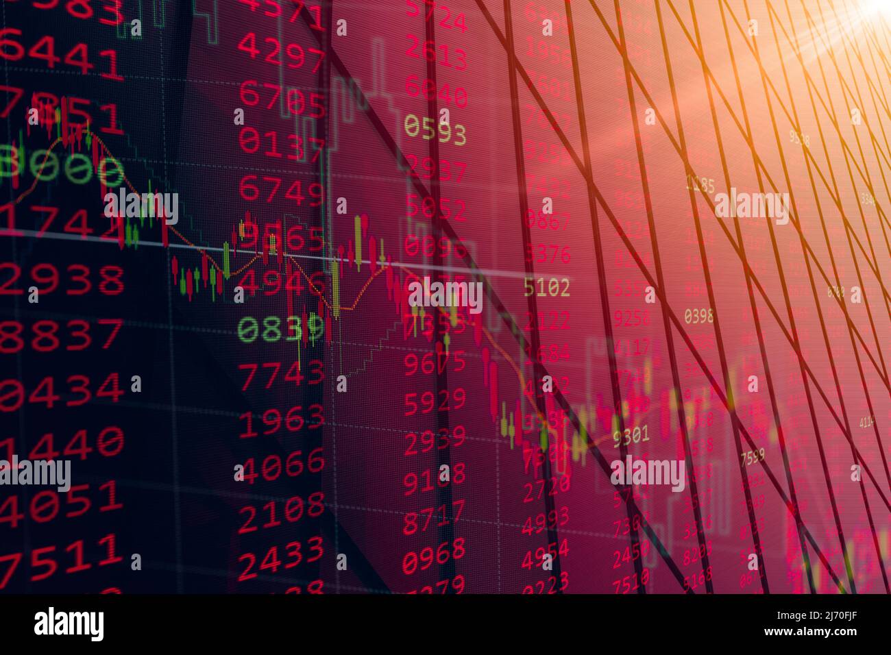 Business Aktienmarkt Geld-und Investment-Industrie für roten Farbton Hintergrund Stockfoto