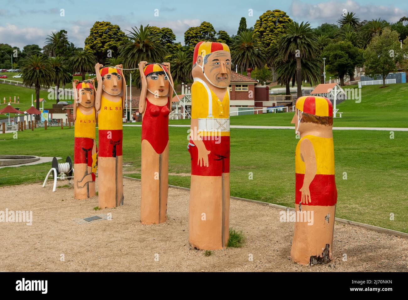 Lifesaver Bollard Art, Geelong, Victoria, Australien Stockfoto