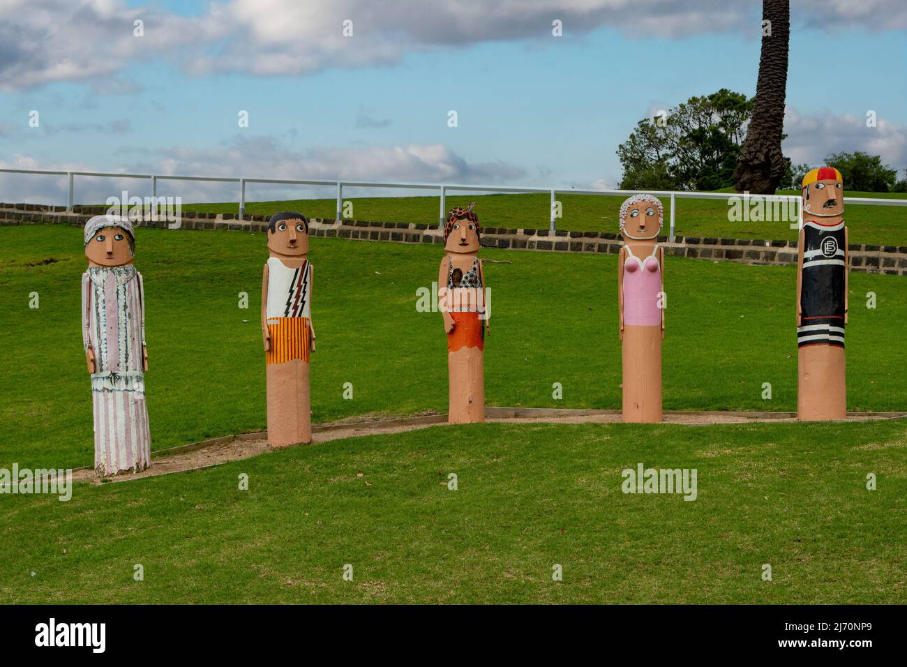 Waterfront Bollard Art, Geelong, Victoria, Australien Stockfoto