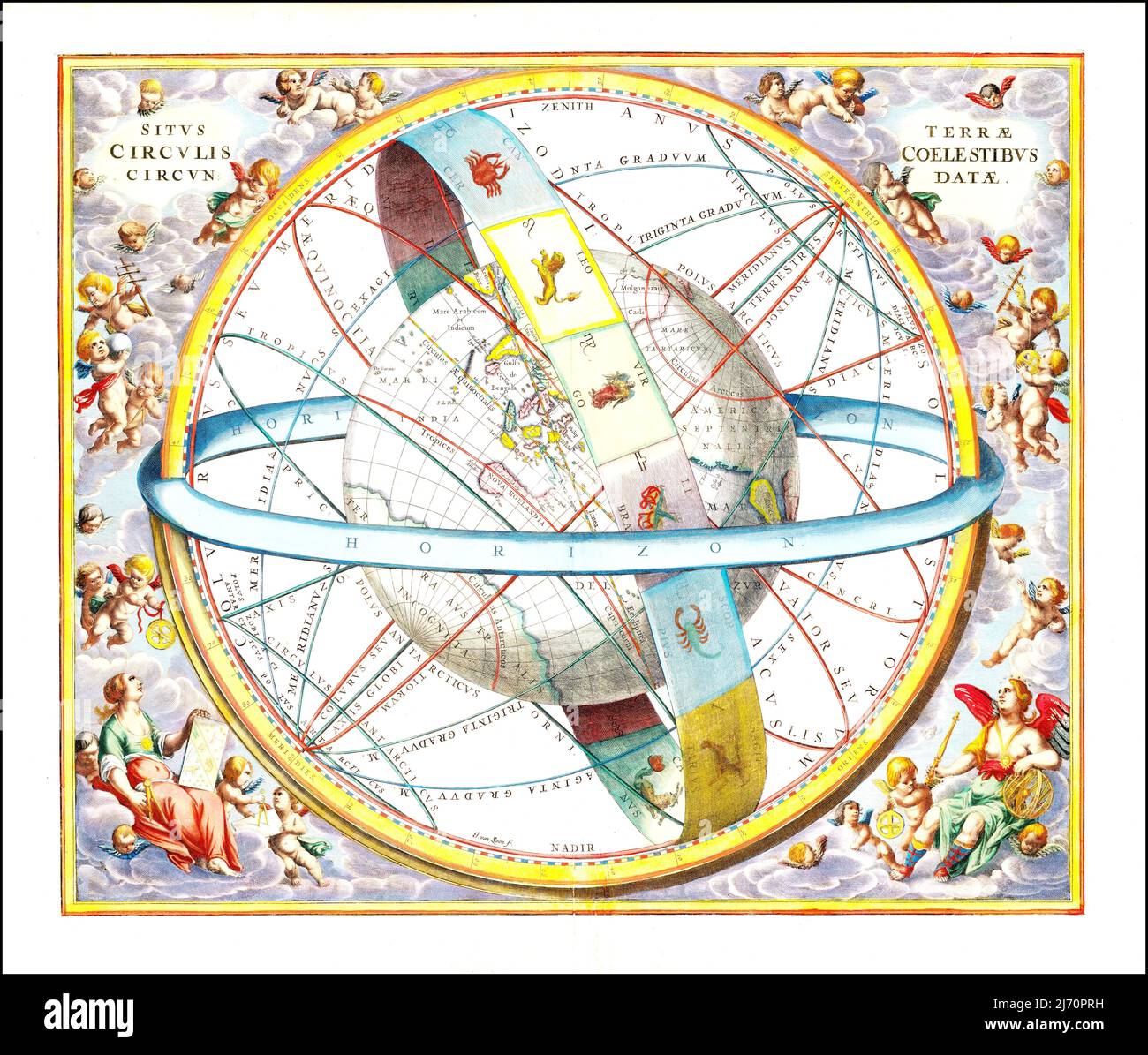 Andreas Cellarius - Lage der von den Himmlischen Kreisen umgebenen Erde - 1660 Stockfoto