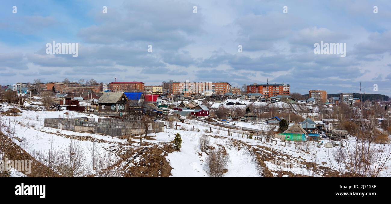 Panoramablick auf die städtische Siedlung Yashkino, Kemerowo-Region-Kuzbass Stockfoto
