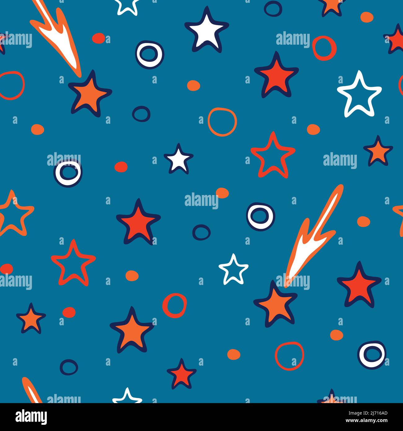 Nahtloses Vektormuster mit Sternen auf blauem Hintergrund. Einfaches Baby Dusche Tapete Design. Shooting Star Mode Textil. Stock Vektor