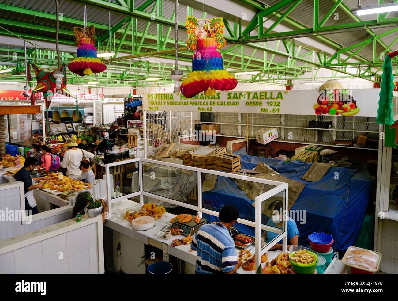 Fleischstand in Mercado Sanchez de Pascuas, Oaxaca-Stadt, Oaxaca-Stadt, Mexiko Stockfoto