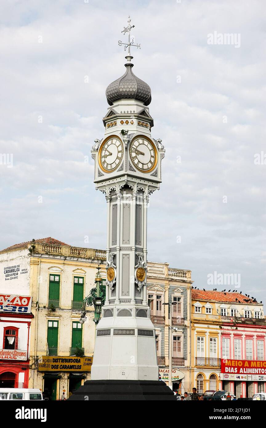 Praça do Relógio auf dem Ver-o-Peso-Markt, Wahrzeichen von Belém, Pará, Amazonas, Brasilien. Stockfoto