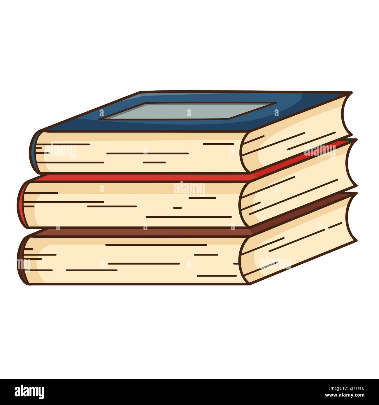 Ein Stapel Bücher. Lesen, Lernen. Gemütliches Zuhause. Designelement mit Umriss. Doodle, handgezeichnet. Flaches Design. Darstellung von Farbvektoren. Isoliert auf einem Stock Vektor