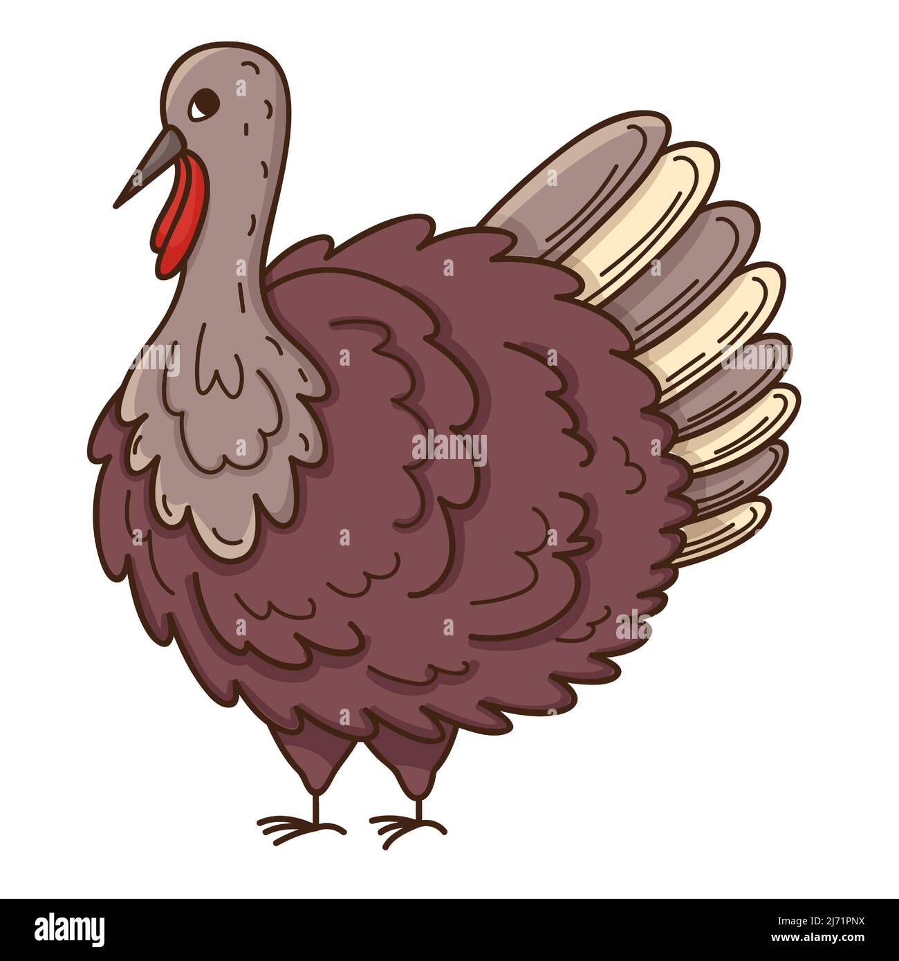 Live türkei. Geflügel. Das Symbol von Thanksgiving. Designelement mit Umriss. Doodle, handgezeichnet. Flaches Design. Darstellung von Farbvektoren. Isoliert ein Stock Vektor