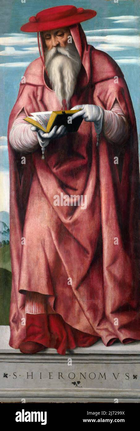 Moretto da Brescia. St. Jerome von Alessandro Bonvicino (auch Buonvicino) (c. 1498-1554), Öl auf Holz, c. 1540 Stockfoto