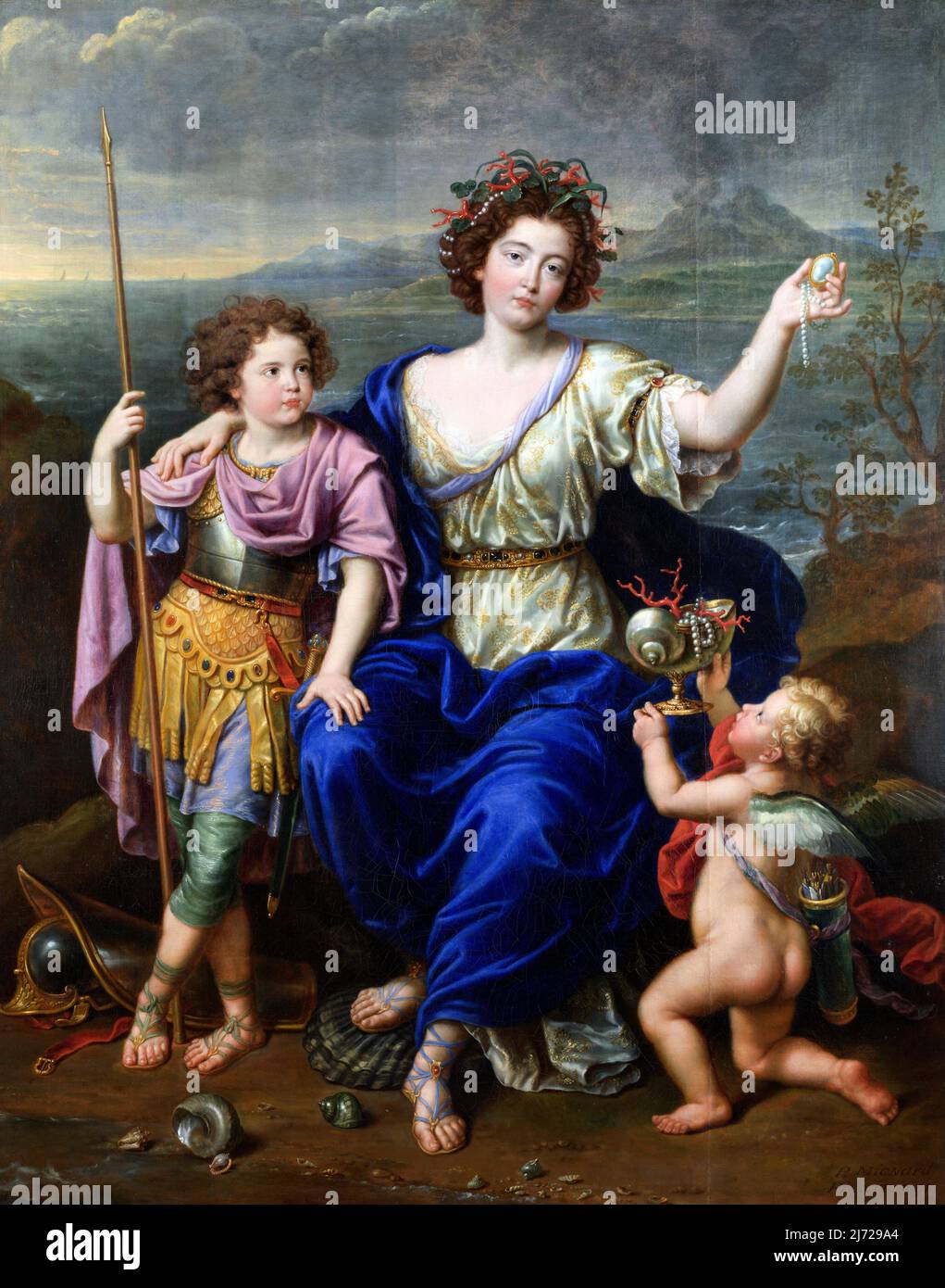Die Marquise de Seignelay und zwei ihrer Söhne des französischen Künstlers Pierre Mignard (1612-1695), Öl auf Leinwand, 1691 Stockfoto