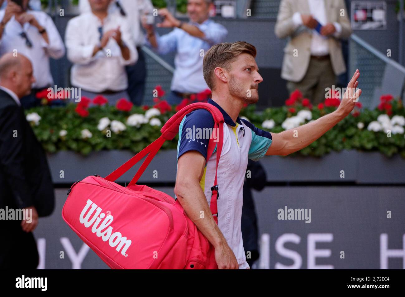 Madrid, Spanien. 05. Mai 2022. Tennis: Mutua Madrid Tennisturnier - Madrid, Einzelperson, Männer: Rafael Nadal (Spanien) V David Goffin (Belgien). Goffin Kredit: EnriquePSans/Alamy Live Nachrichten Stockfoto