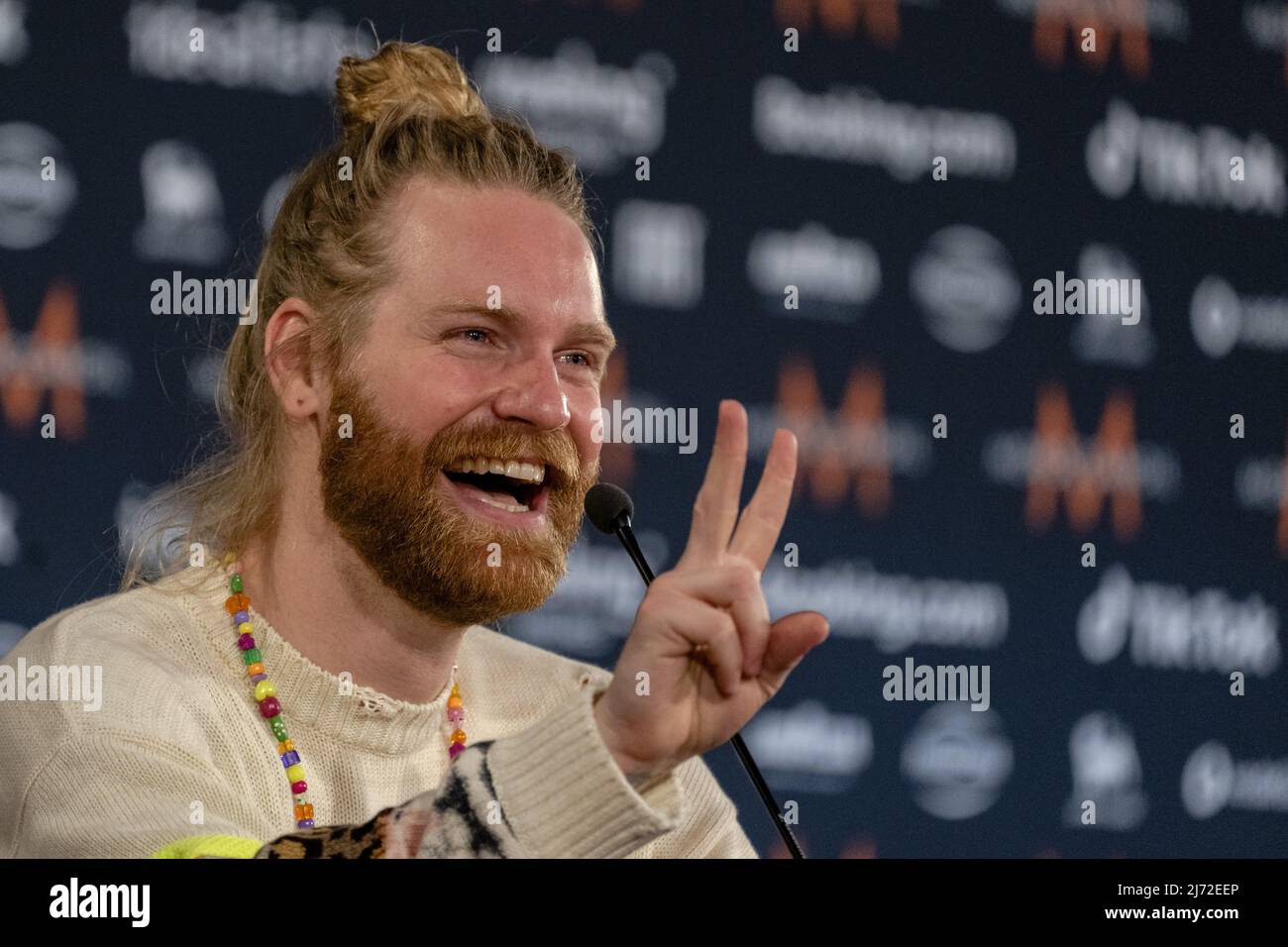 2022-05-05 19:37:23 TURIN - TikTok-Stern und Sänger Sam Ryder spricht zur Presse über die Teilnahme am Eurovision Song Contest im Namen des Vereinigten Königreichs. ANP SANDER KING niederlande Out - belgien Out Stockfoto