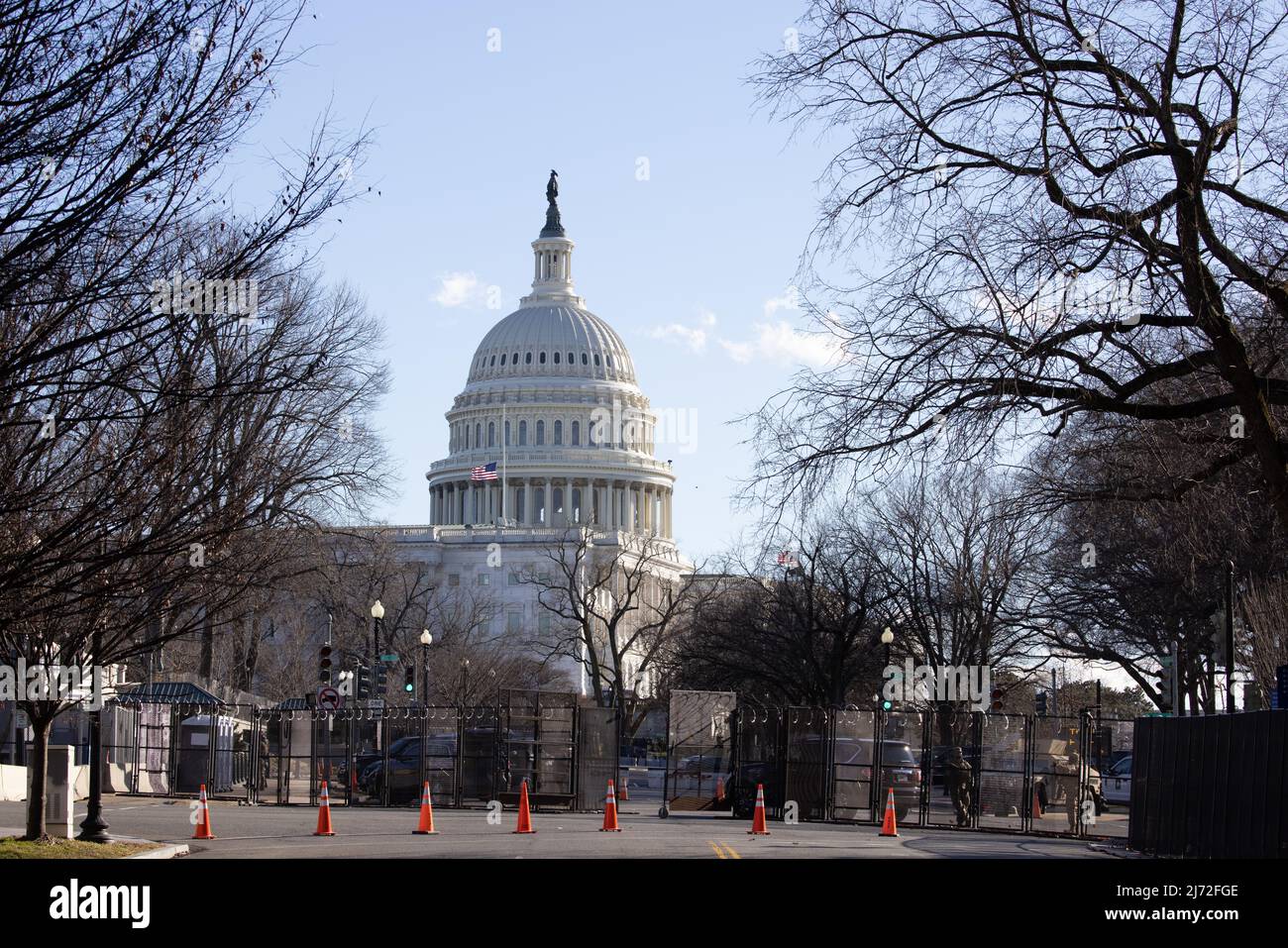 WASHINGTON, D.C. – 19. Januar 2021: Das Kapitol der Vereinigten Staaten wird am Vorabend der Amtseinführung des Präsidenten von 2021 gesehen. Stockfoto