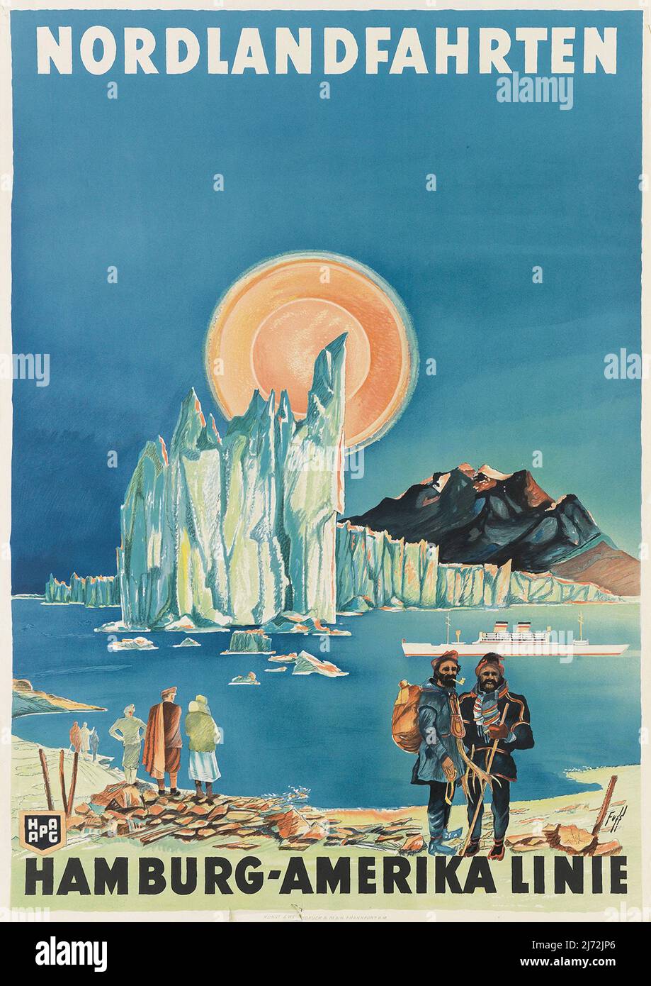 Original Vintage Poster für die Hamburg America Line - der Nordpol und die Arktis - Hamburg Amerika Linie Croisieres Aux Pays Du Nord -1936 Stockfoto