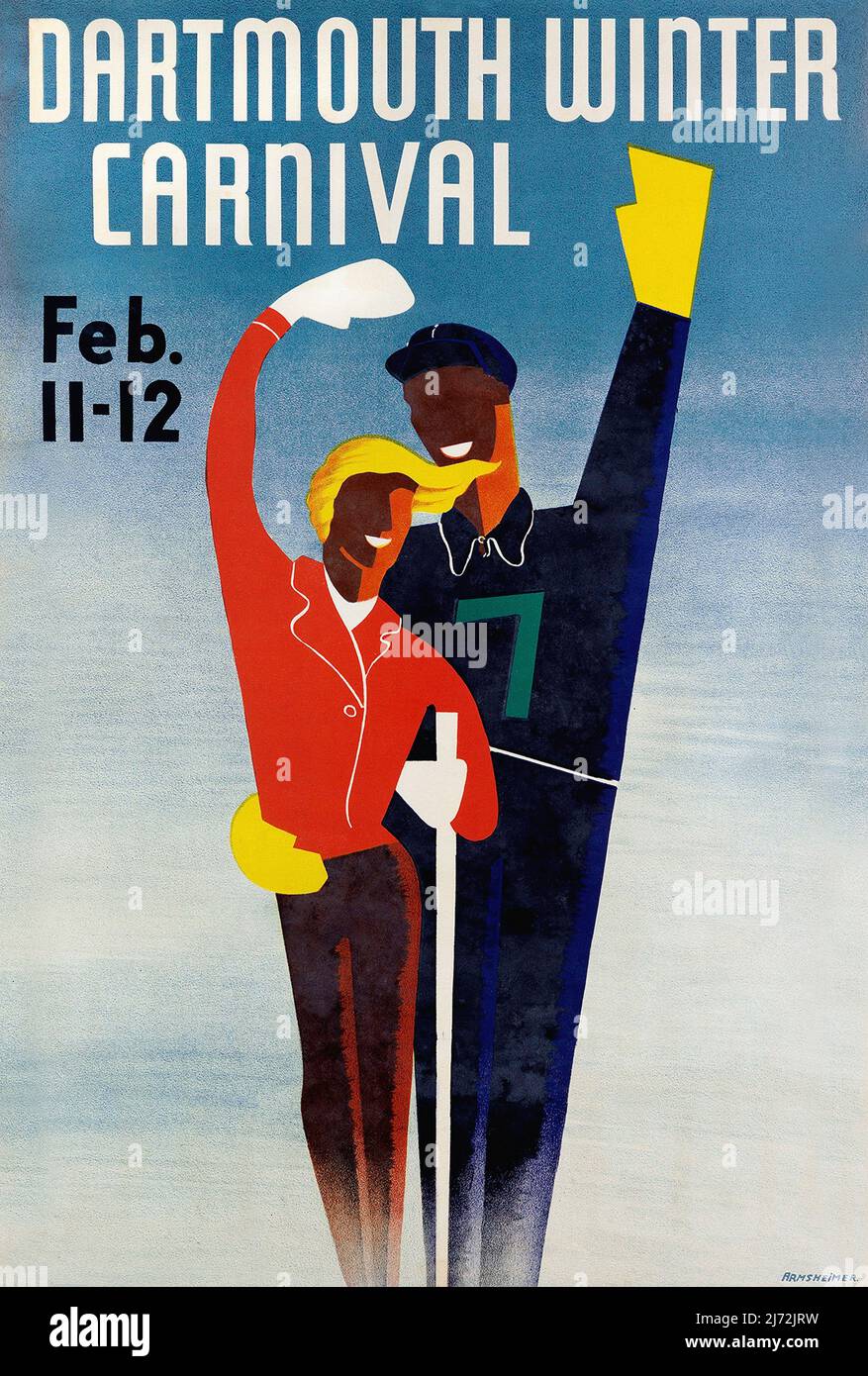 Vintage 1940s Ski Poster - Dartmouth Carnival 1941 - Vintage Ski Poster Stockfoto