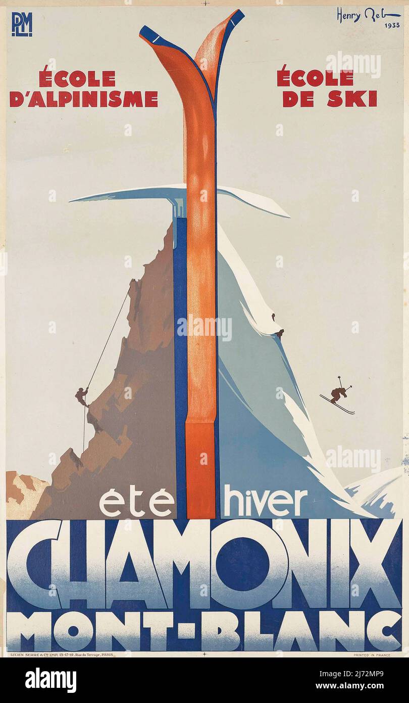 Poster für Wintersportereise 1930s - CHAMONIX MONT-BLANC Stockfoto
