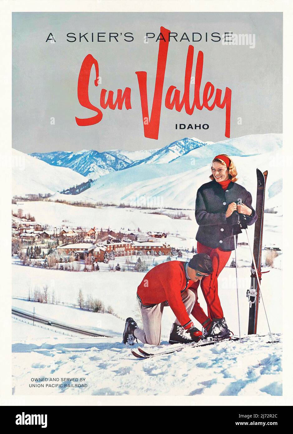Vintage 1950s Amerika Winter Sports Travel Poster - Ein Paradies für Skifahrer - Sun Valley - Idaho um 1950 Stockfoto