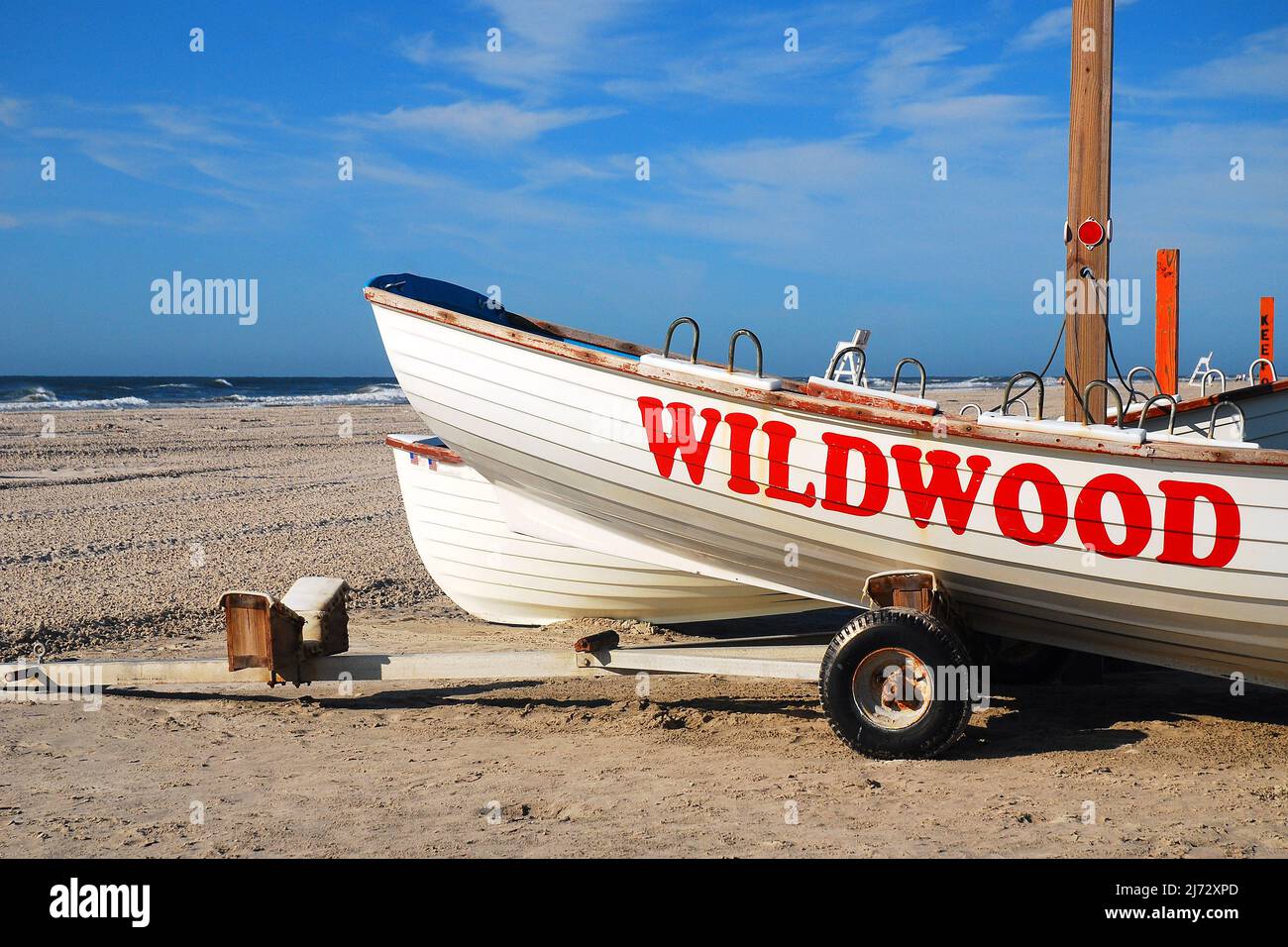 Rettungsschwimmerboote in Wildwood, an der Küste von Jersey Stockfoto