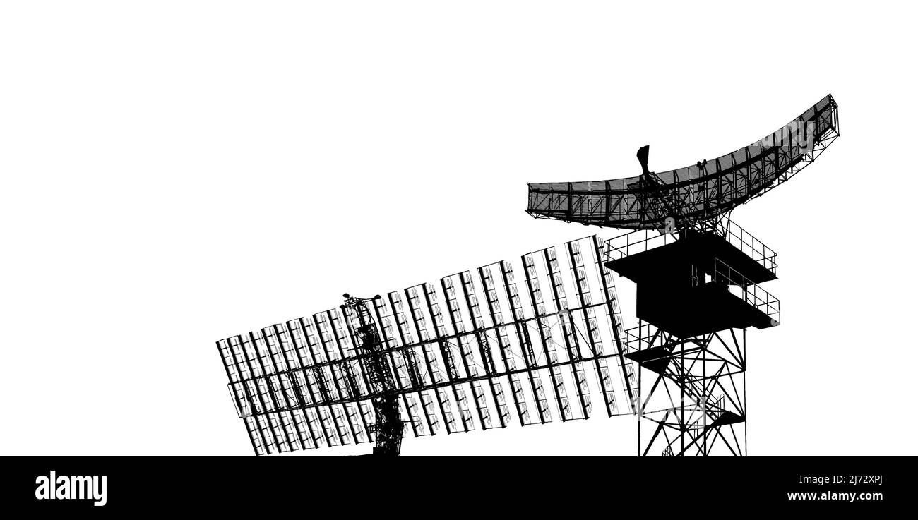Kontur Luftverteidigungsradare der militärischen mobilen Anti-Flugzeug-Systeme, moderne Armee-Industrie auf weißem Hintergrund, Russland Stockfoto