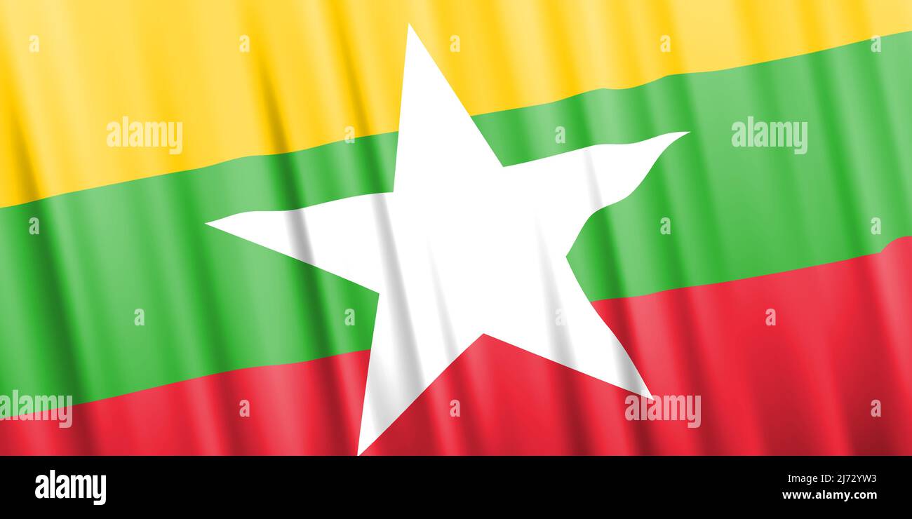 Wellenförmige Vektorflagge von Myanmar Stock Vektor