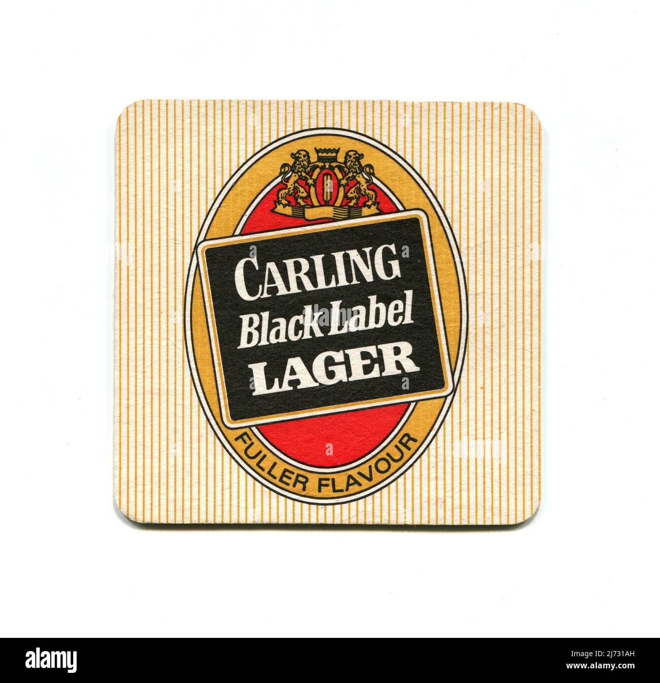 Eine Vintage Carling Black Label Biermatte aus dem Jahr 1980s. Stockfoto