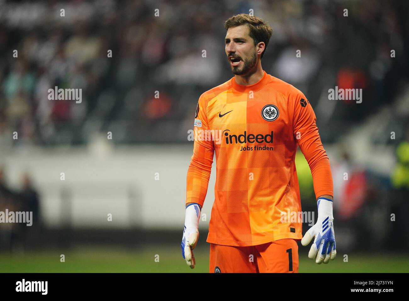 Kevin Trapp von Eintracht Frankfurt beim Halbfinale der UEFA Europa League, dem zweiten Beinspiel im Deutsche Bank Park, Frankfurt. Bilddatum: Donnerstag, 5. Mai 2022. Stockfoto