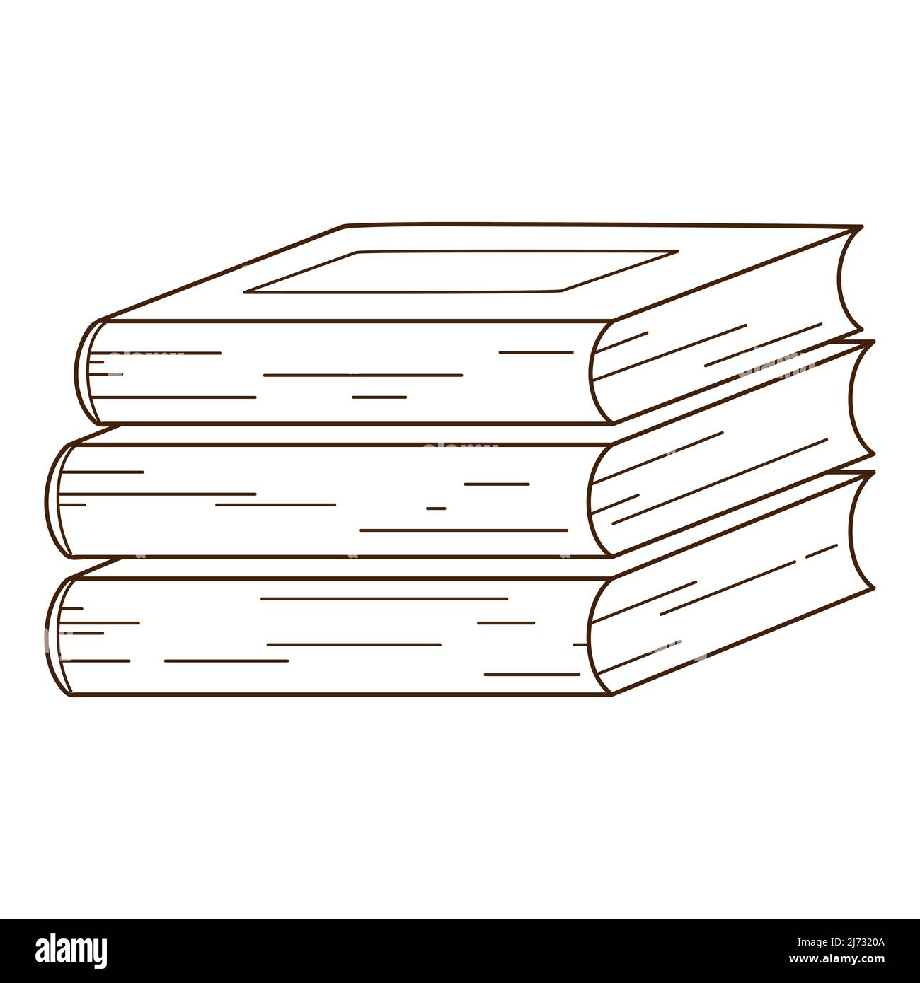 Ein Stapel Bücher. Lesen, Lernen. Gemütliches Zuhause. Designelement mit Umriss. Doodle, handgezeichnet. Schwarz-weiße Vektorgrafik. Isoliert auf einem weißen Stock Vektor