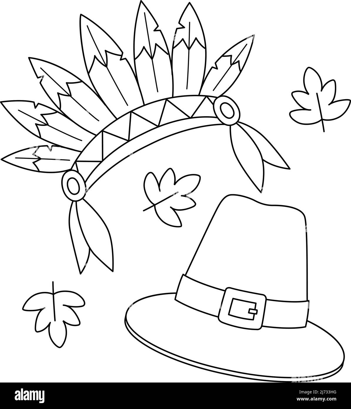 Thanksgiving Indischer Kopfschmuck Pilgrim Hat Coloring Stock Vektor