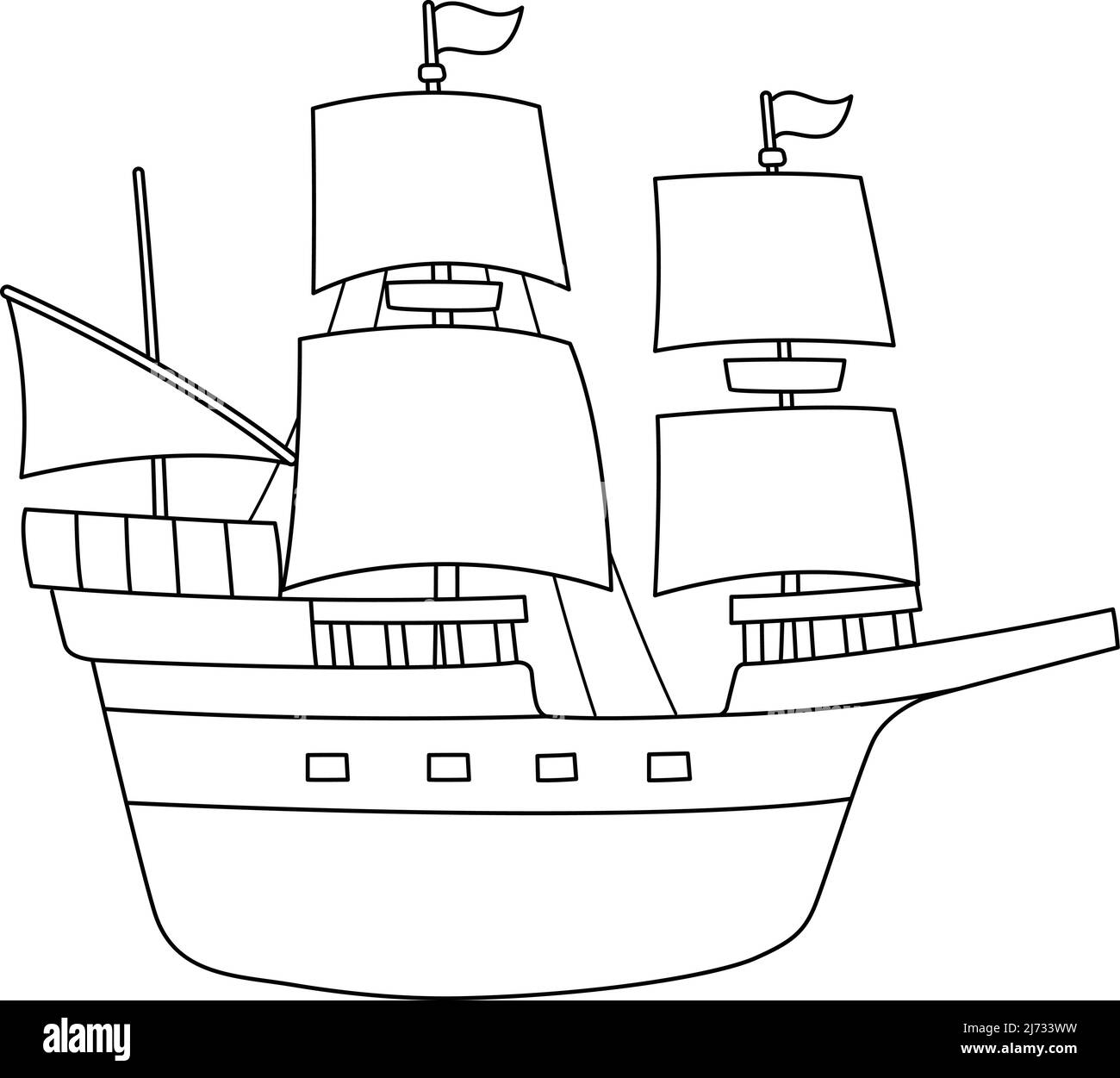 Thanksgiving Pilgrim Boat Isolated Coloring Page Stock Vektor