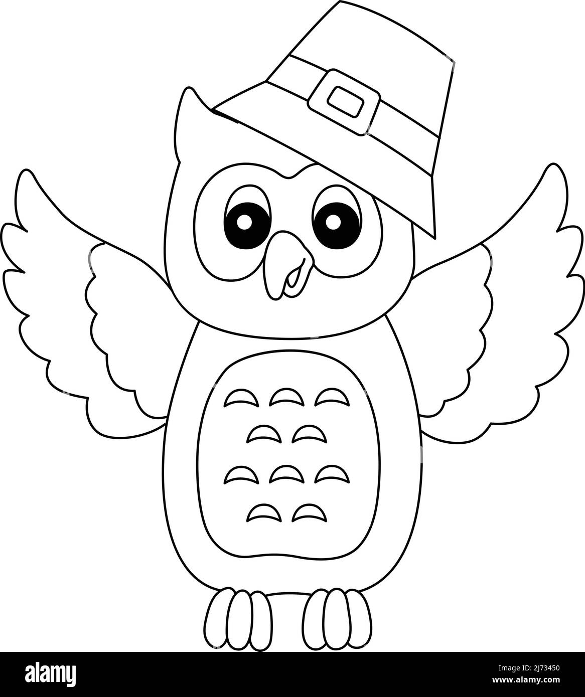 Thanksgiving Owl Pilgrim Hat Isolated Coloring Stock Vektor