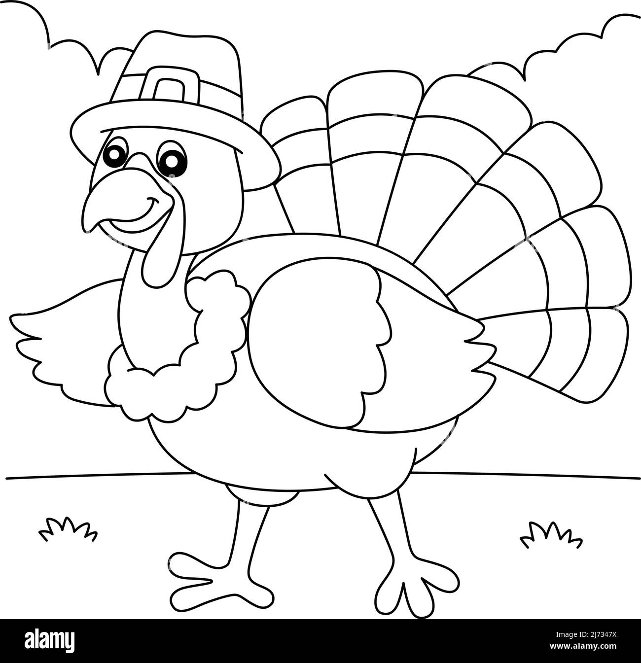 Thanksgiving Türkei Pilgrim Hat Malseite Stock Vektor