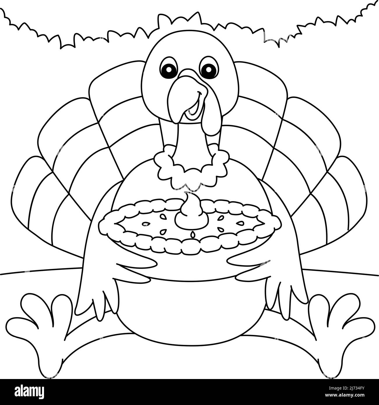 Thanksgiving Türkei Holding Pie Coloring Page Stock Vektor