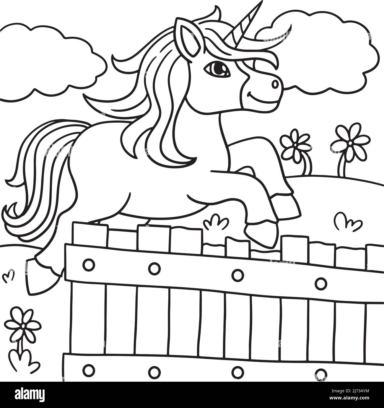 Springende Einhorn Malseite für Kinder Stock Vektor