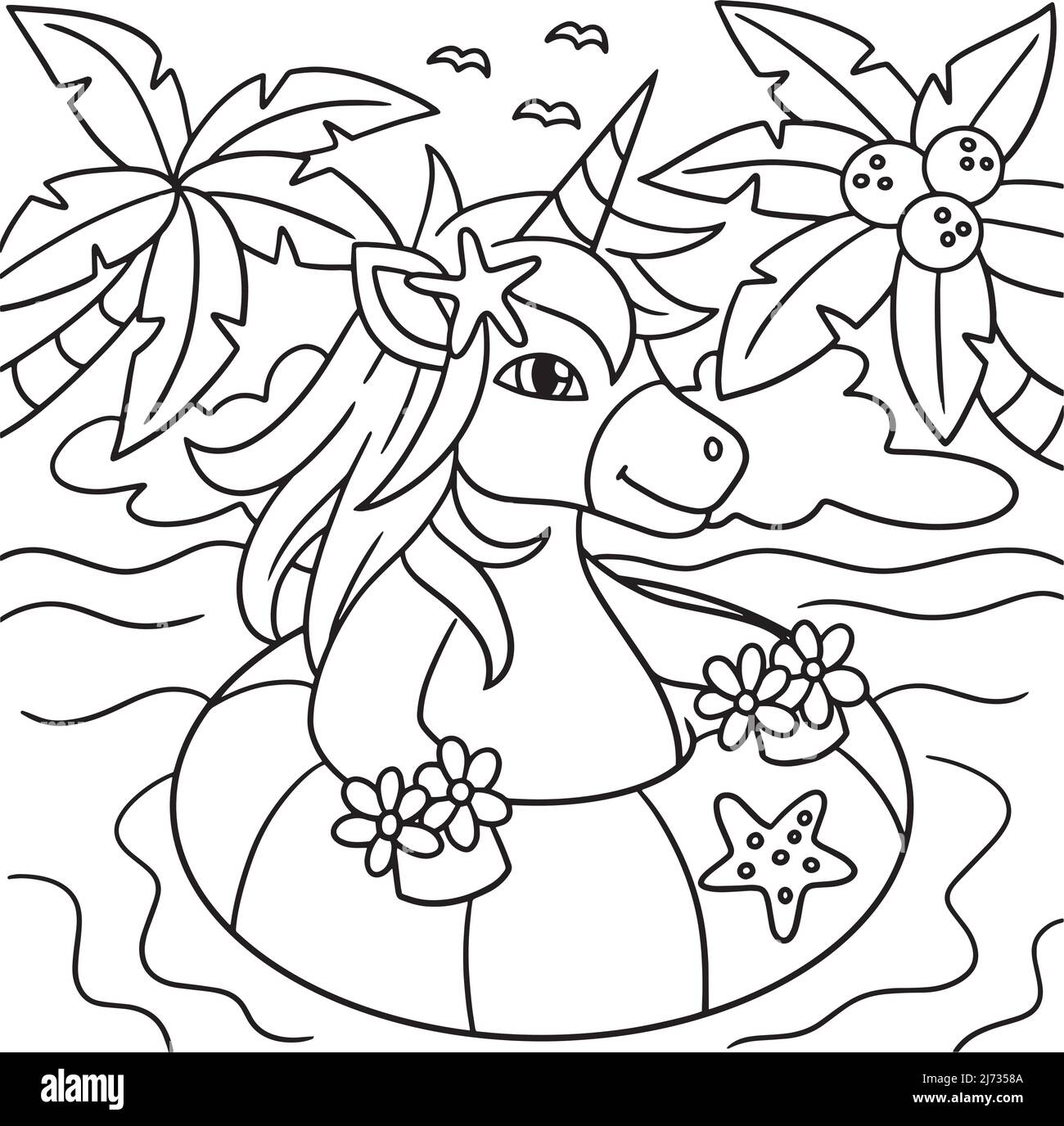 Einhorn im Ozean Malseite für Kinder Stock Vektor