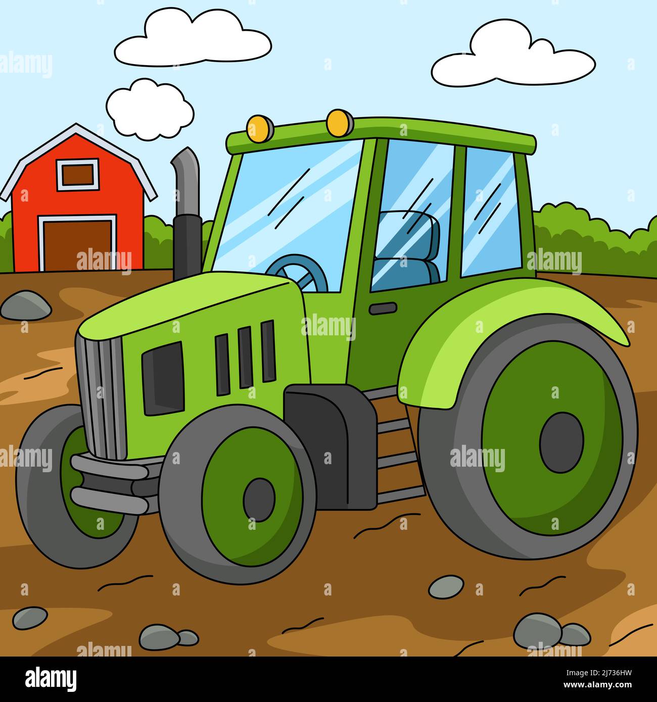 Traktor Farbige Cartoon Farm Illustration Stock Vektor