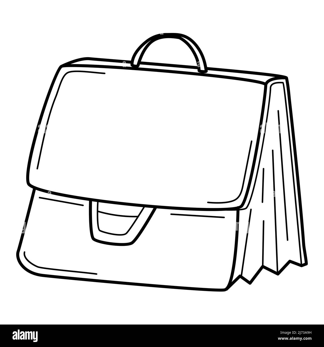 Aktentasche, Business Diplomat, Business Bag. Doodle. Handgezeichnete schwarz-weiße Vektorgrafik. Designelemente werden auf weißem Hintergrund isoliert Stock Vektor