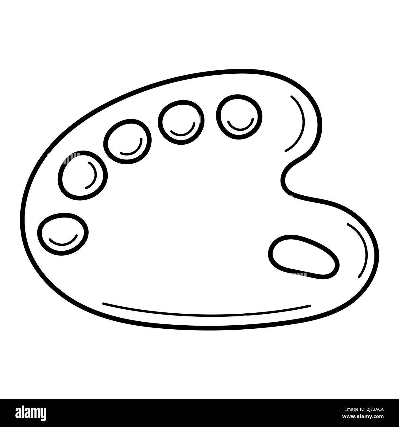 Eine Palette mit Farben zum Zeichnen, ein Werkzeug für Kunst. Künstler, Schulartikel. Doodle. Handgezeichnete schwarz-weiße Vektorgrafik. Designelemente sind IS Stock Vektor