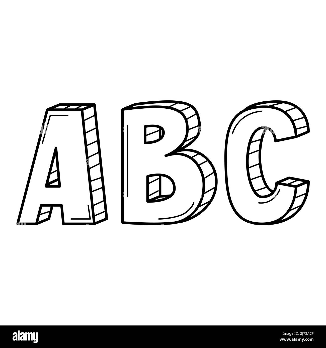 Die Buchstaben ABC im Doodle-Stil. Handgezeichnete schwarz-weiße Vektorgrafik. Designelemente werden auf weißem Hintergrund isoliert. Stock Vektor
