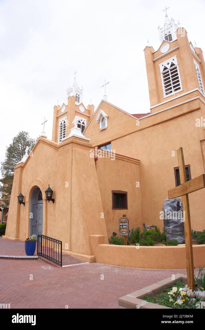 Kirche San Philip de Neri in der Altstadt von Albuquerque, New Mexico. Stockfoto