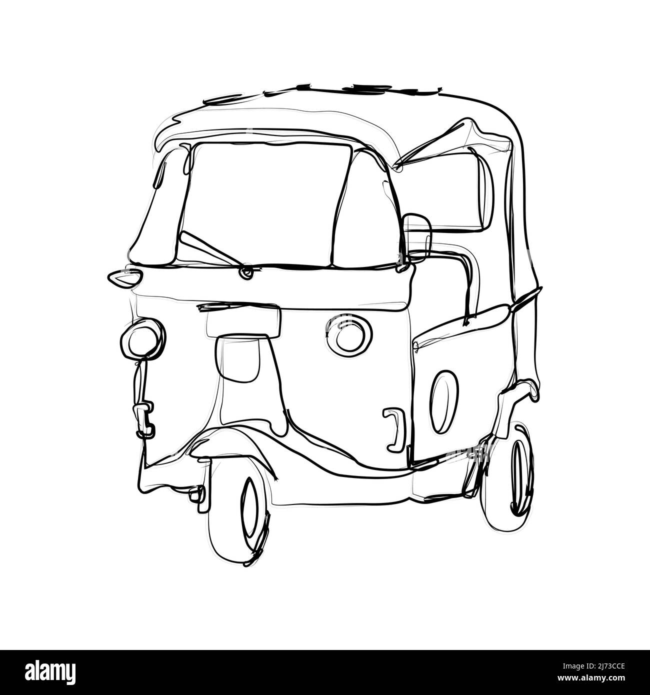 Bajaj ist eine Ikone der öffentlichen Verkehrsmittel in der Stadt Jakarta, Indonesien. (Bajaj ist ein motorisiertes Dreirad-Fahrzeug) Stock Vektor