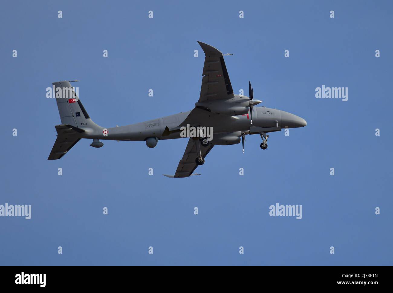 Bayraktar Akıncı ist ein unbemanntes Luftfahrzeug (UCAV) der Teknofest Airshow 2021 in Höhenlage mit langer Ausdauer (Hale) Stockfoto