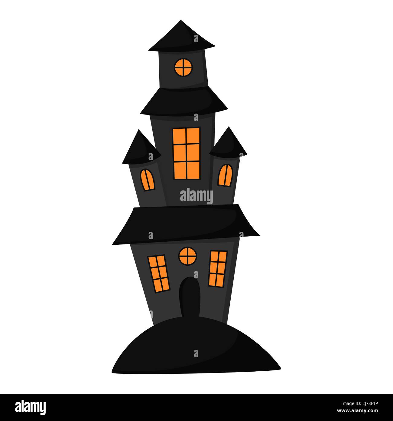 Ein gruseliges Haus mit Türmen. Das Schwarze Schloss auf dem Hügel. Halloween Stock Vektor