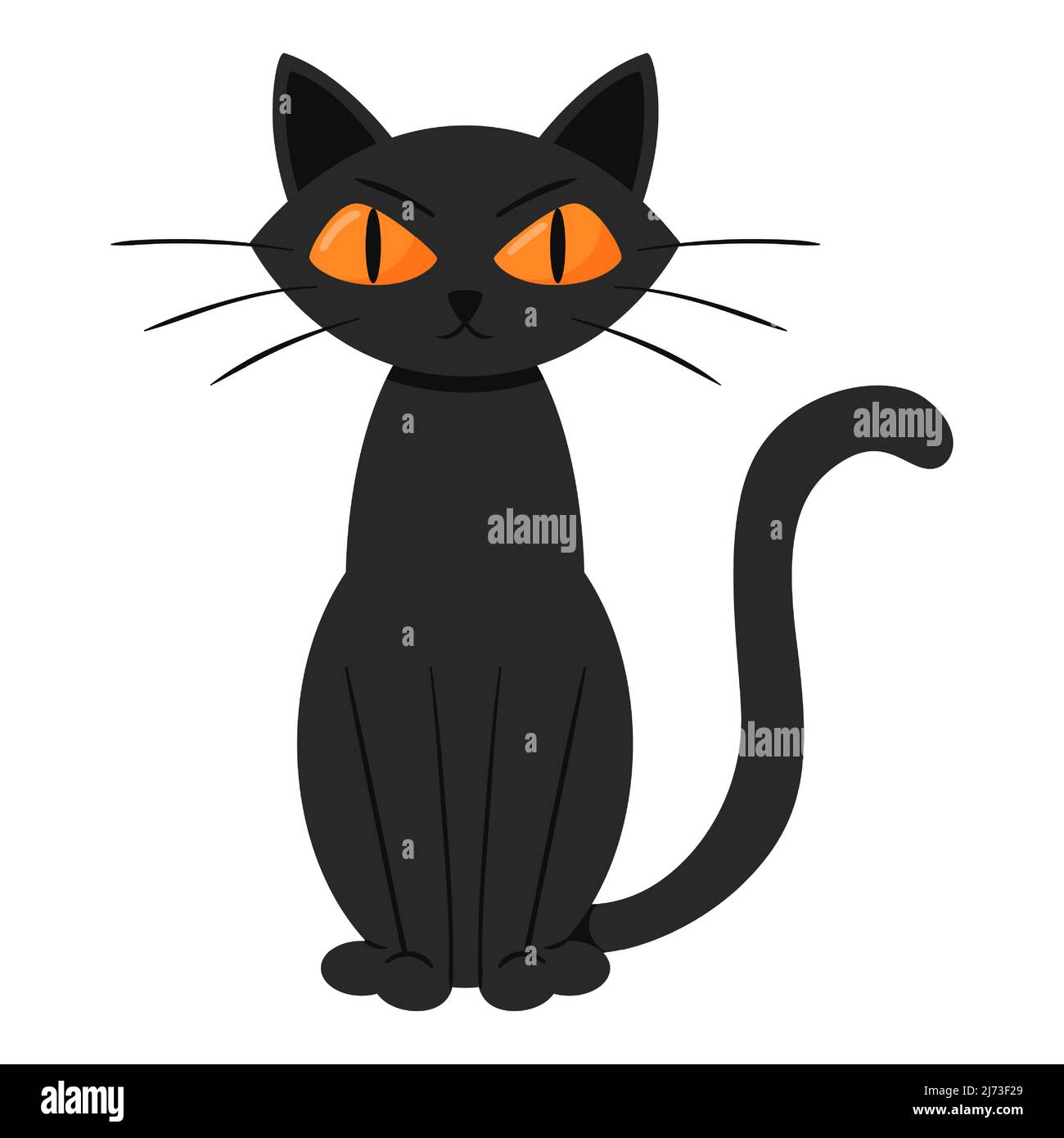 Eine wütende, düstere schwarze Katze sitzt. Flacher Cartoon-Stil. Stock Vektor