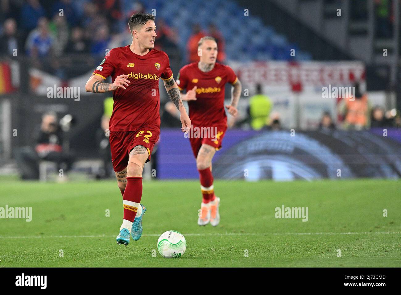 Rom, Italien, 5. Mai 2022 Nicolò Zaniolo von AS Roma beim Roma gegen Leicester City Halbfinale des Football-Spiels Conference League 2021-2022 Credit:Roberto Ramaccia/Alamy Live News Stockfoto