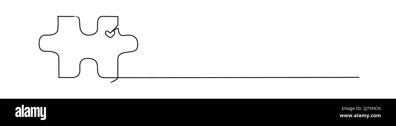 Kontinuierliche Linie Signatur mit Puzzle-Stück und kleines Herz. Hergestellt mit Liebe für kleine Unternehmen handgemachte Produkte Stock Vektor