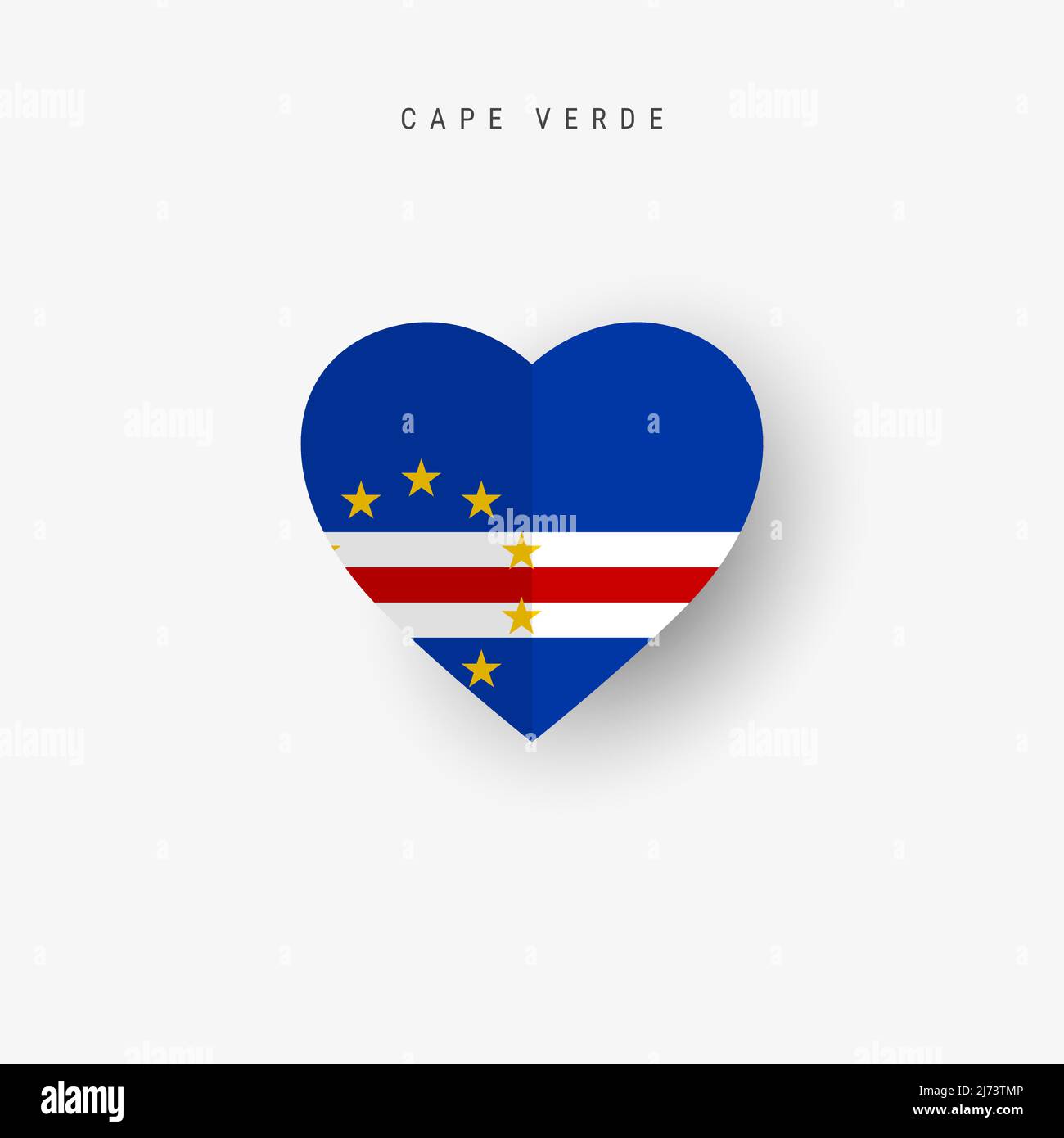 Kap Verde herzförmige Flagge. Origami Papier geschnitten Cabo Verde nationalen Banner. 3D Vektorgrafik isoliert auf Weiß mit weichem Schatten. Stock Vektor