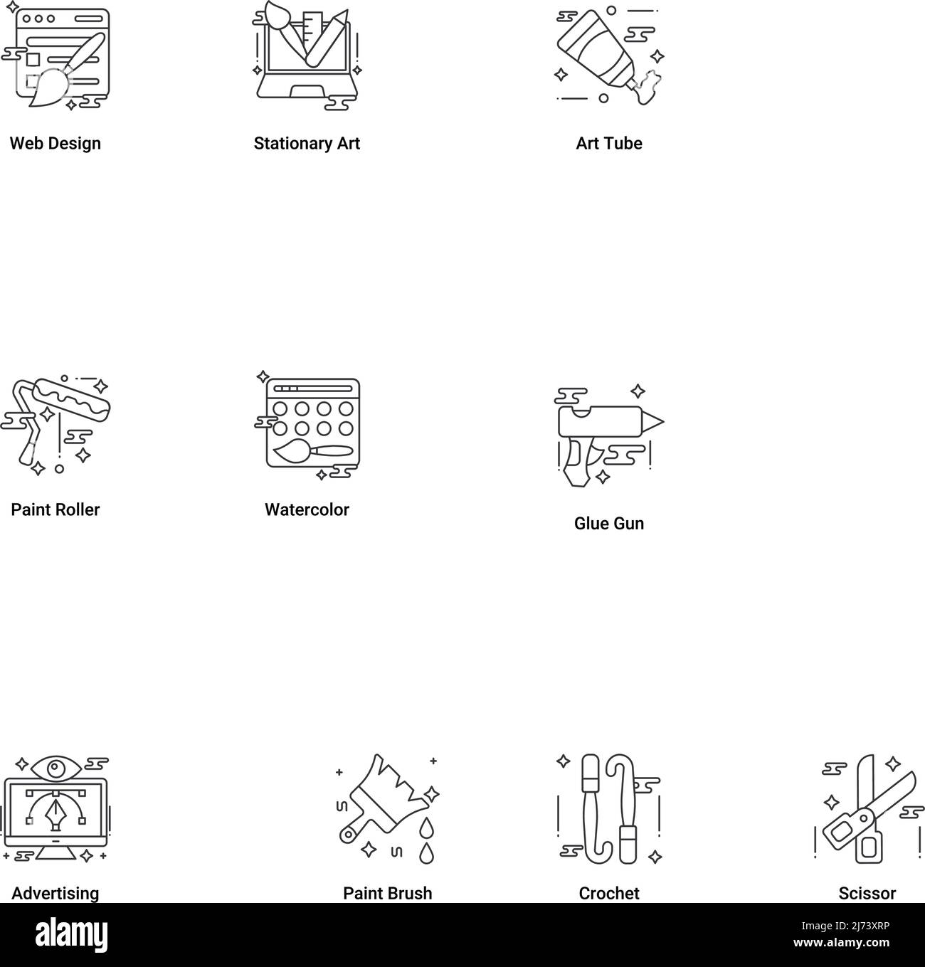Kunst & Design und Web-und Grafik-Design-Icons gesetzt. Thin Line Style Stock Vektor. Stock Vektor