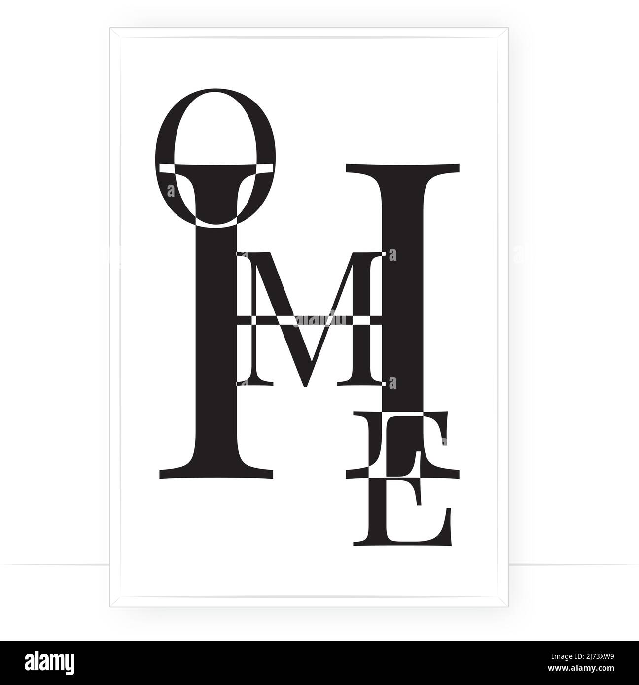 Startseite, Vektor. Skandinavisches, minimalistisches typografisches Posterdesign. Wandkunst in Schwarz und Weiß. Stock Vektor